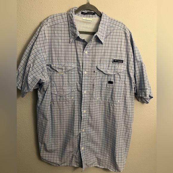 Men’s Columbia PFG Super Bonehead Fishing Lightweight Blue Plaid Shirt Size XXL - Picture 1 of 7